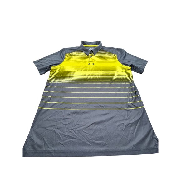 Oakley Mens Hydrolix Polo Shirt S Yellow & Navy Striped Regular Fit Short Sleeve - Picture 8 of 10